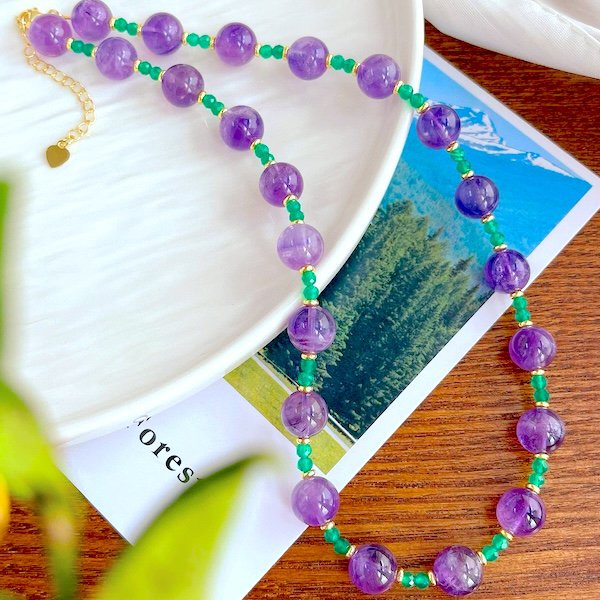 Amethyst green Onyx bead necklace n bracelet