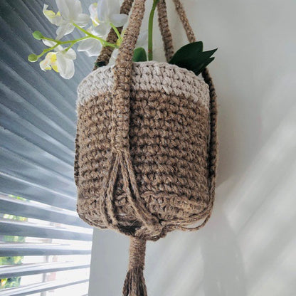 Luna-Leena plantenhanger macrame jute & zilver - handgemaakt in Nepal