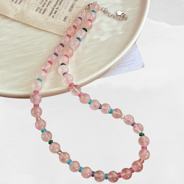 Rose Quartz Crystal Dopamine Beads Necklace