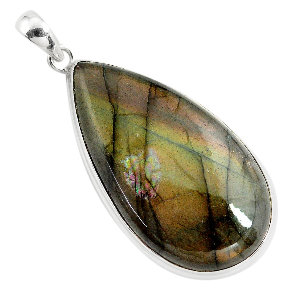 Necklace and pendant "Protection and intuition" in labradorite spectrolite and silver 925