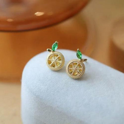 Cute Sparkling Lemon Stud Earrings - Yellow and Red