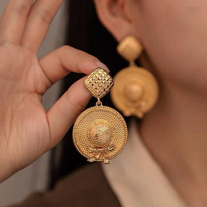 Vintage style straw hat earrings