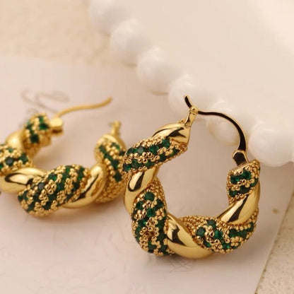 Vintage style braided earrings - green stones