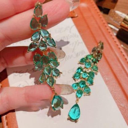 Dazzling Green Leaves Large Drop Earrings