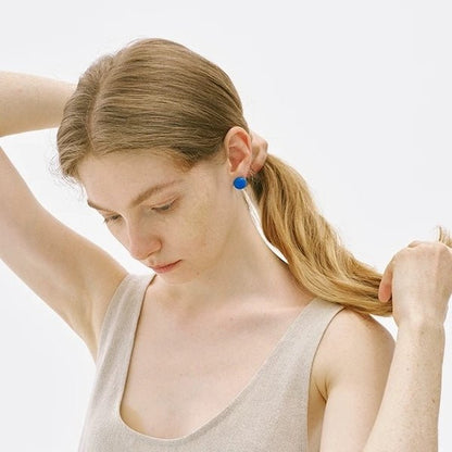 Striking blue onyx round stud earrings