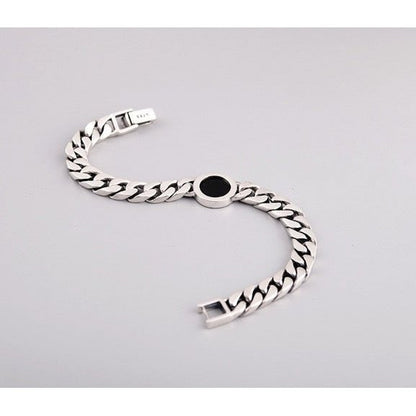 Sterling Silver Cuban Chain Bracelet - Black Onyx