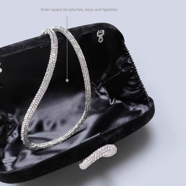 Luxury Black Velvet Party Clutch - Sparkling Diamond Belt