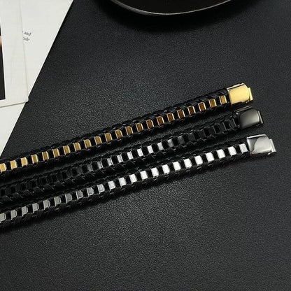 Men's Leather and Steel Fashion Bracelet