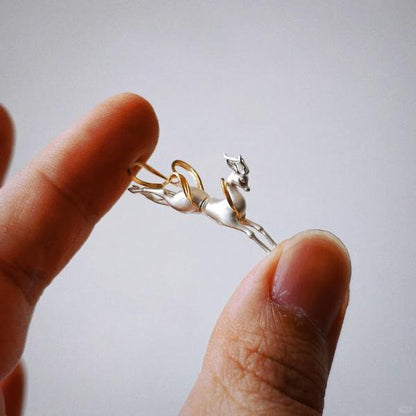 Unique Double Sided Stud Earrings with Deer Design - One Piece