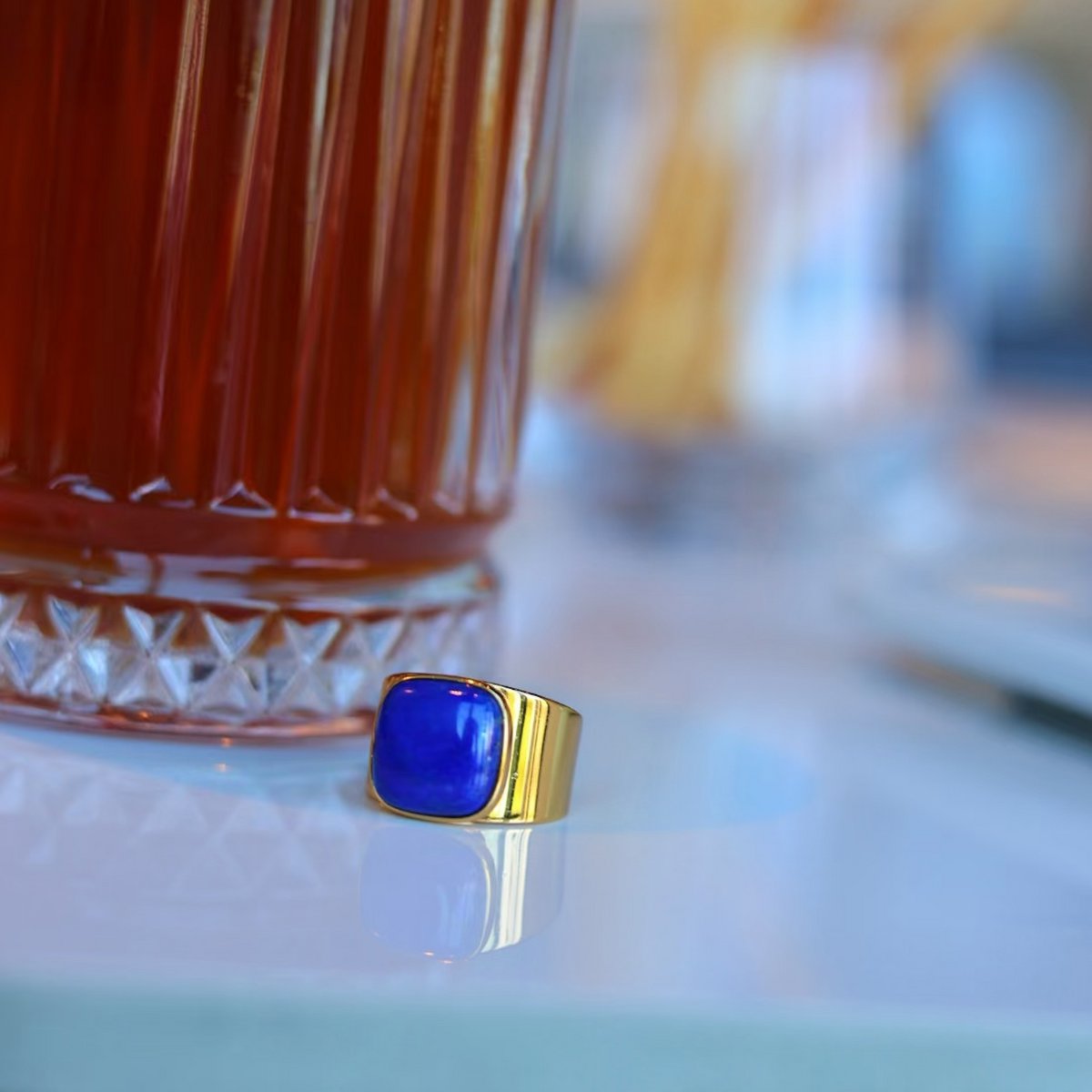 Striking Square Gemstone Ring - Genuine Lapis Lazuli - Adjustable