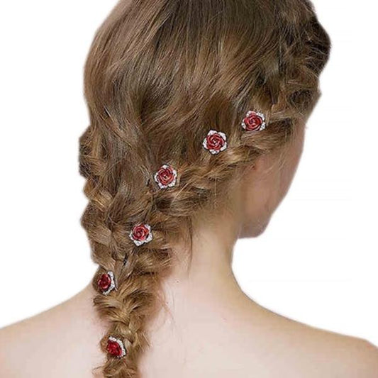 Romantic Red Rose Bridal Hair Pins-A Set of 8