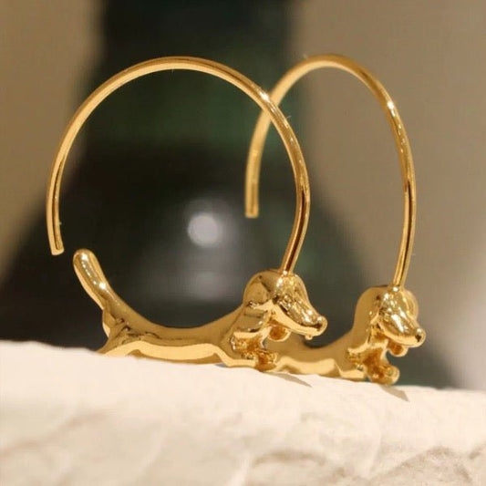 Flying Dachshund Dog Hoop Earrings