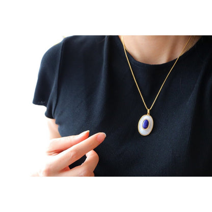 Lapis Lazuli MOP grote ovale hanger ketting