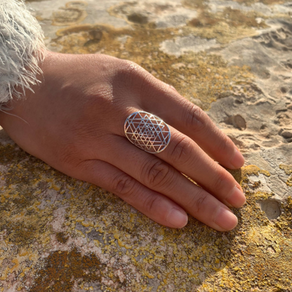 Sri Yantra-ring in 925 zilver of geel goud