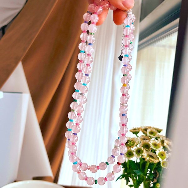 Rose Quartz Crystal Dopamine Beads Necklace