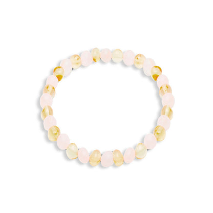 Bracelet "Glow of the Heart" in Rose Quartz and Amber