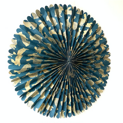 Luna-Leena rozet met konijnen/konijn goud - eco papier - 55ø cm - blauw/goud - handgemaakt in Nepal