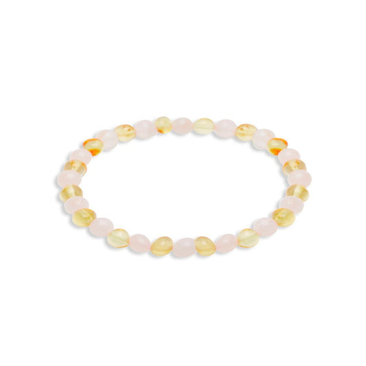 Bracelet "Glow of the Heart" in Rose Quartz and Amber