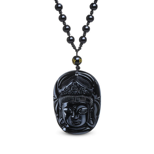 "Guanyin's Head" necklace in black Obsidian