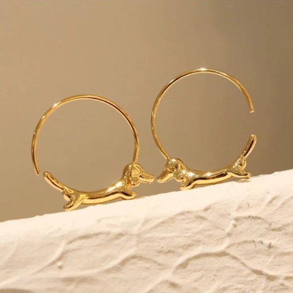 Flying Dachshund Dog Hoop Earrings