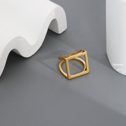 Sterling silver and gold vermeil square ring with striking look