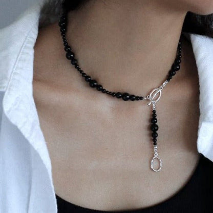 Minimalist Black Onyx Bead Necklace